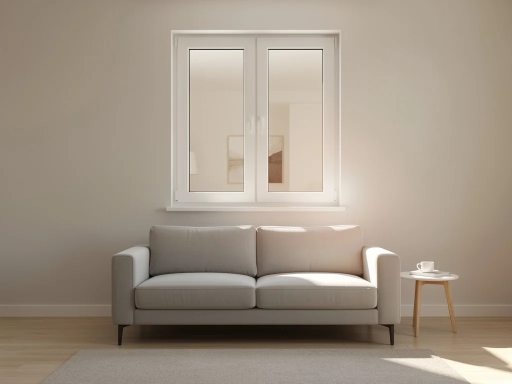 Fenêtre PVC blanc à double vitrage posée dans un séjour rénové